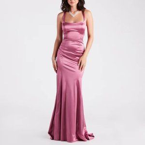 NWT Windsor Cassie Formal Satin Lace-Up Mermaid Dress in Mauve